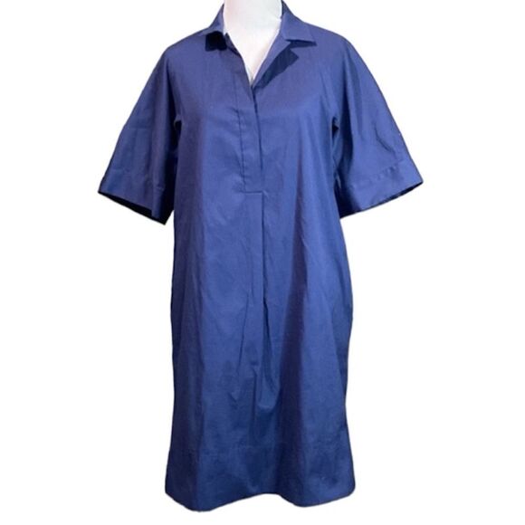Lafayette 148 Dark Blue Short Sleeve Mini Shirt Dress Stretch - Picture 1 of 12